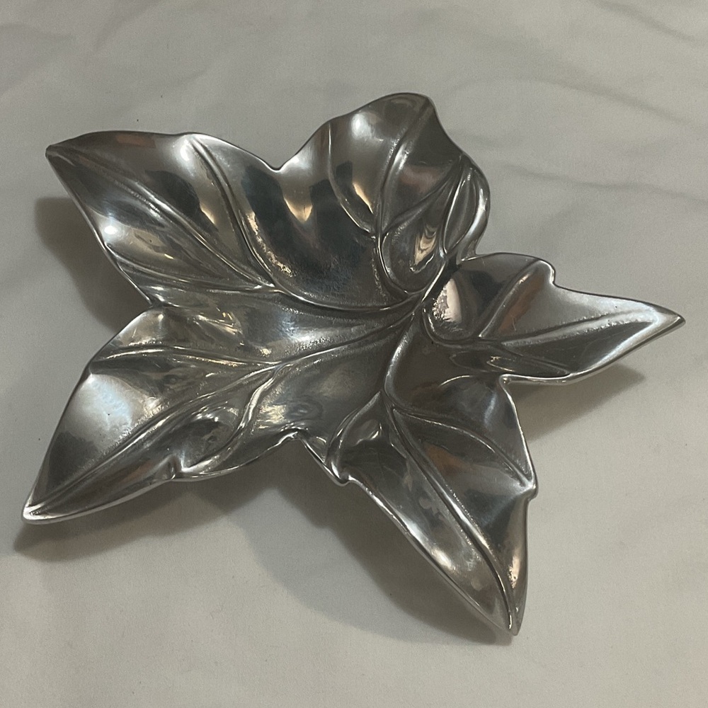 Silver Leaf-Shaped Decorative Dish Aluminum by Bruce Fox